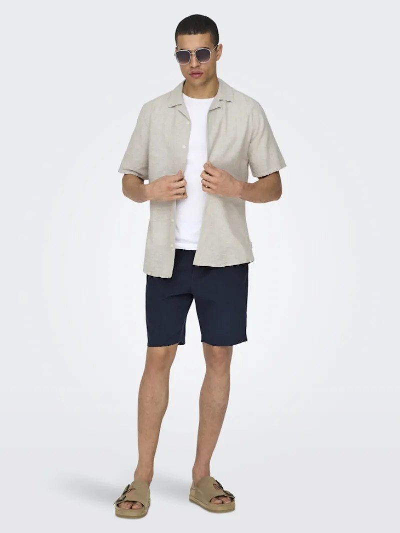 Only & Sons Hemden*ONSCAIDEN LIFE SS SOL RES LINENBLENDNOOS chinchilla