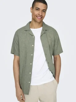 Only & Sons Hemden*ONSCAIDEN LIFE SS SOL RES LINENBLENDNOOS Swamp