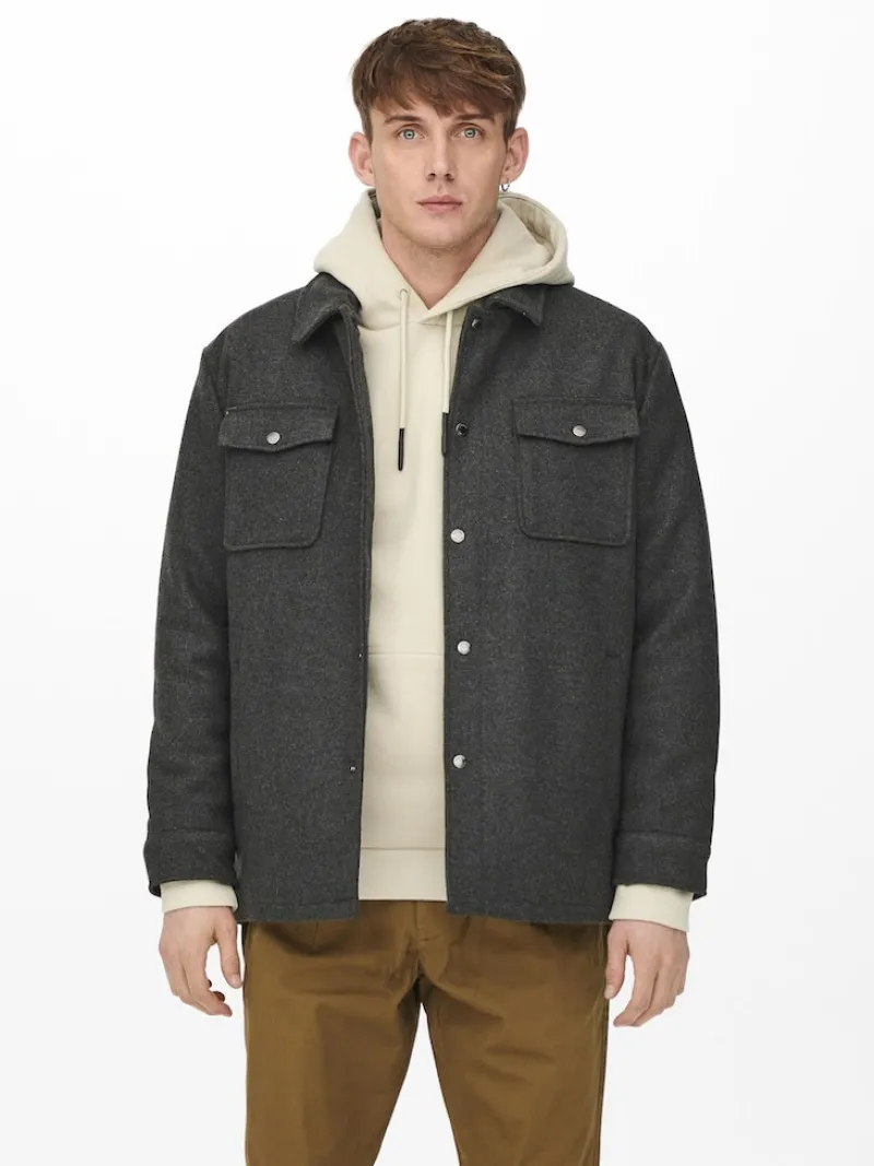 Only & Sons Jacken*ONSCREED LOOSE WOOL JACKET OTW Dark Grey Melange
