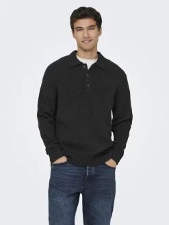 Only & Sons Pullover & Sweatshirts*ONSDALE RLX LS POLO KNIT NOOS Black