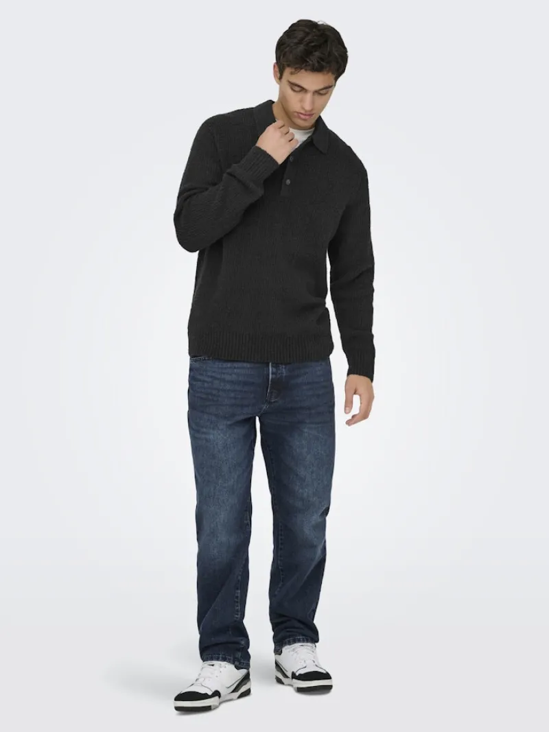 Only & Sons Pullover & Sweatshirts*ONSDALE RLX LS POLO KNIT NOOS Black