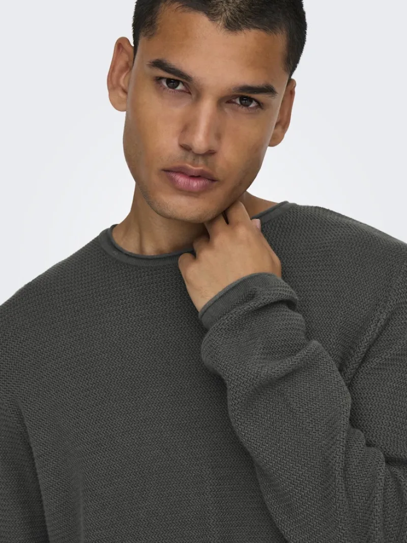 Only & Sons Pullover & Sweatshirts*ONSERIC REG 12 STRUC CREW KNIT NOOS grey pinstripe