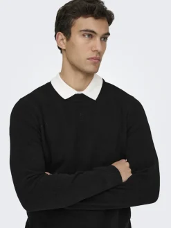 Only & Sons Pullover & Sweatshirts*ONSETHAN LIFE REG 7 CREW KNIT NOOS Black