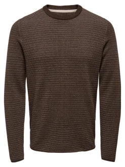 Only & Sons Pullover & Sweatshirts*ONSNIGUEL REG 12 STRIPE CREW KNIT Hot Fudge