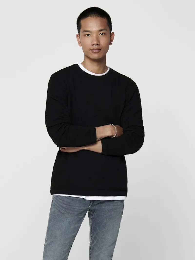 Only & Sons Pullover & Sweatshirts*ONSPANTER REG 12 STRUC CREW KNIT NOOS Black