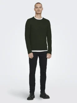 Only & Sons Pullover & Sweatshirts*ONSPANTER REG 12 STRUC CREW KNIT NOOS dunkelgrün1