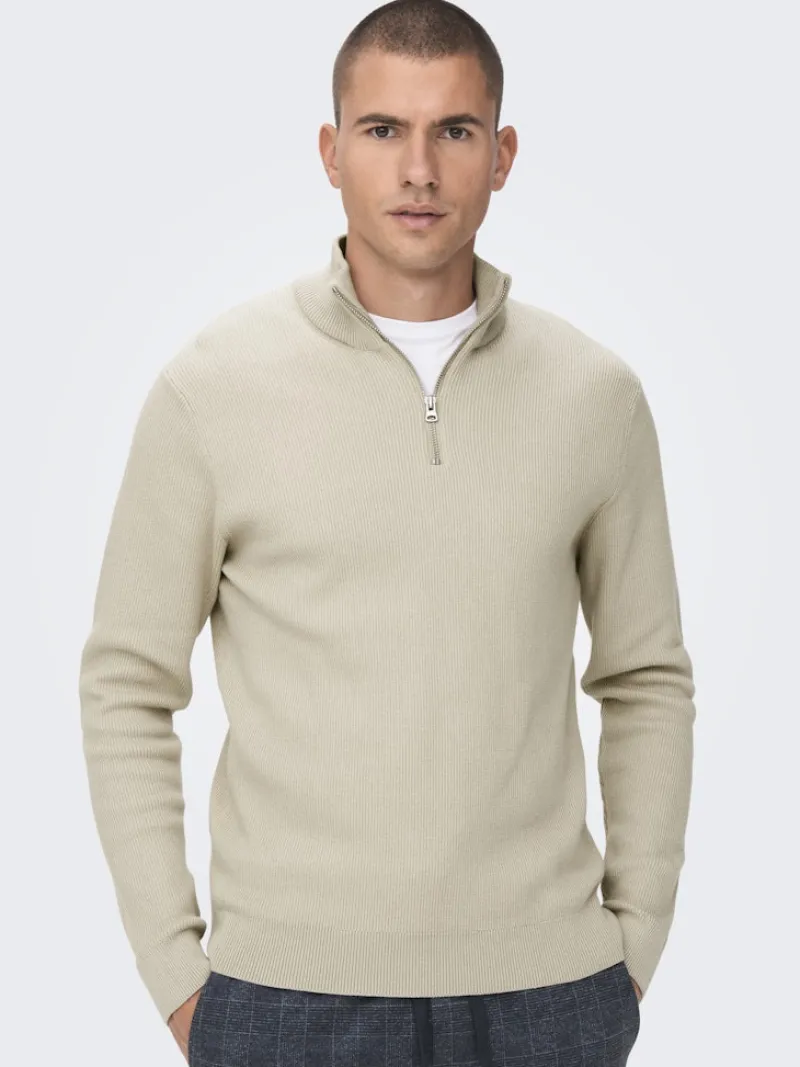 Only & Sons Pullover & Sweatshirts*ONSPHIL REG 12 STRUC HALF ZIP KNIT NOOS Silver Lining