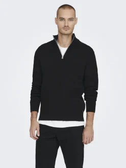 Only & Sons Pullover & Sweatshirts*ONSPHIL REG 12 STRUC HALF ZIP KNIT NOOS Black