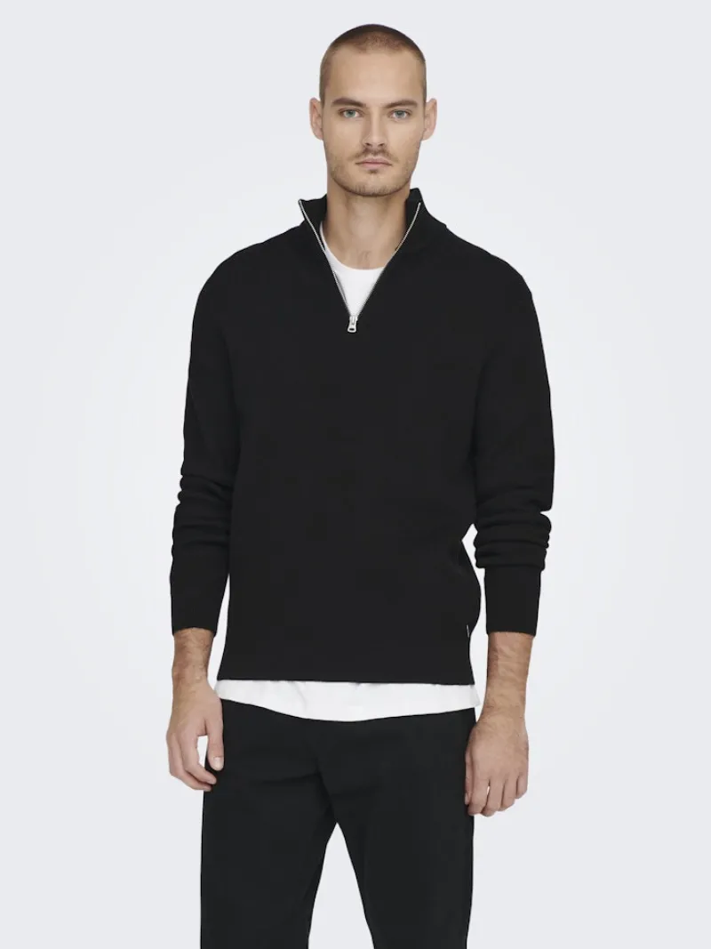 Only & Sons Pullover & Sweatshirts*ONSPHIL REG 12 STRUC HALF ZIP KNIT NOOS Black