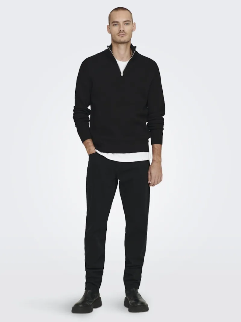 Only & Sons Pullover & Sweatshirts*ONSPHIL REG 12 STRUC HALF ZIP KNIT NOOS Black