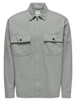 Only & Sons Hemden*ONSTEAM LS HEAVY TWILL ZIP RLX SHIRT limestone