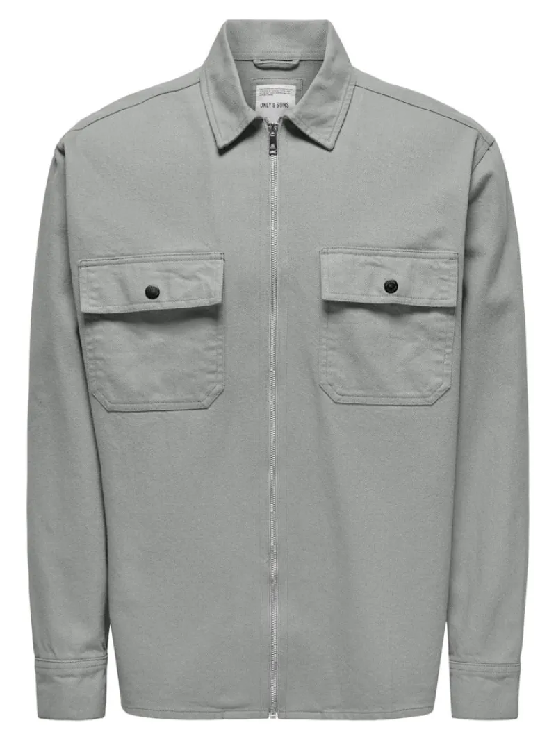 Only & Sons Hemden*ONSTEAM LS HEAVY TWILL ZIP RLX SHIRT limestone