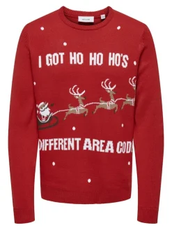 Only & Sons Pullover & Sweatshirts*ONSXMAS REG 5 PLACEMENT CREW KNIT pompeian red1