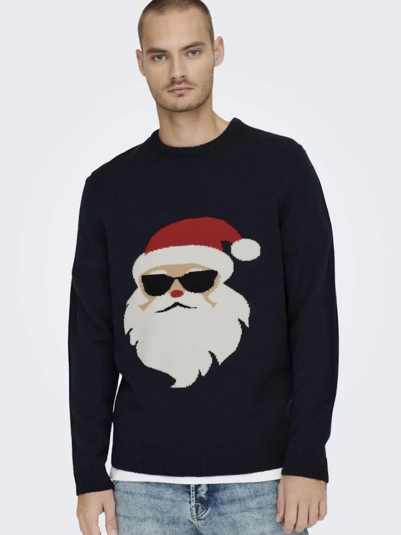 Only & Sons Pullover & Sweatshirts*ONSXMAS REG FUNNY CREW KNIT Dark Navy