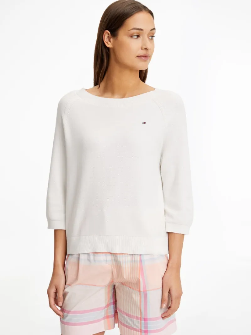 Tommy Hilfiger Pullover & Sweatshirts*ORG CO TEXTURE BOAT-NK SWEATER ecru