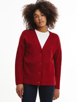 Tommy Hilfiger Pullover & Sweatshirts*ORG CO TEXTURE V-NK CARDIGAN raspberry juice