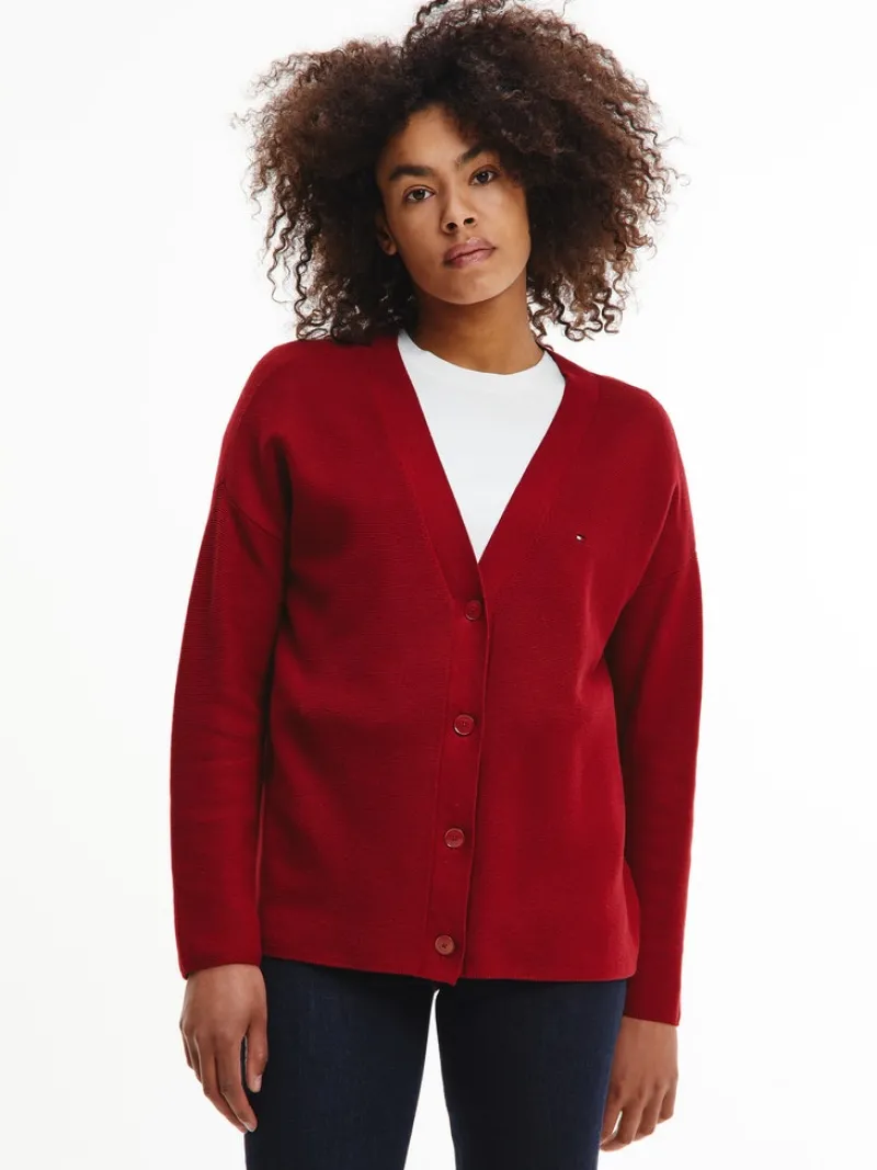 Tommy Hilfiger Pullover & Sweatshirts*ORG CO TEXTURE V-NK CARDIGAN raspberry juice