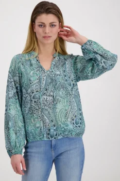Monari Blusen*Paisley Muster Bluse mit Gummizug fresh mint gemustert