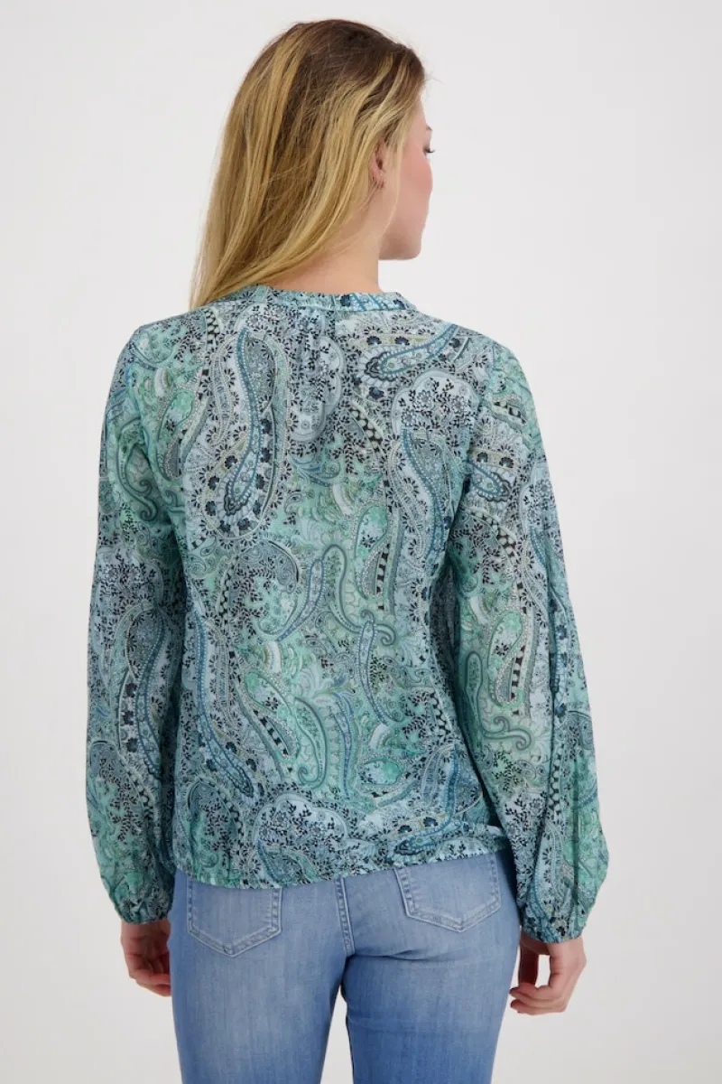 Monari Blusen*Paisley Muster Bluse mit Gummizug fresh mint gemustert