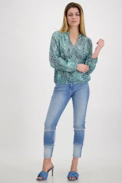 Monari Blusen*Paisley Muster Bluse mit Gummizug fresh mint gemustert