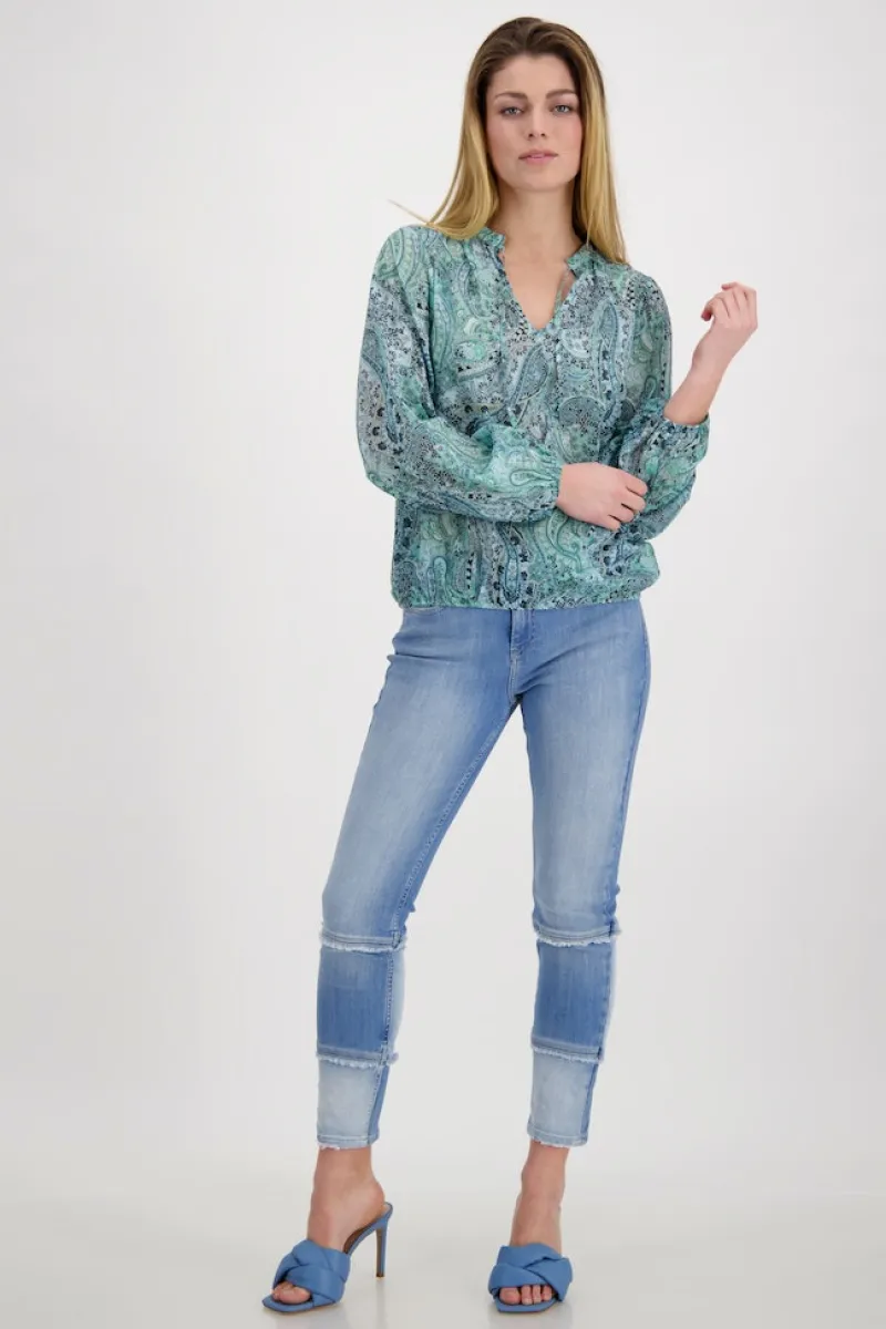 Monari Blusen*Paisley Muster Bluse mit Gummizug fresh mint gemustert