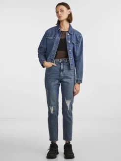 Pieces Jeans*PCBELLA HW TAP DEST ANK JEANS MB NOOS Medium Blue Denim