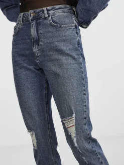 Pieces Jeans*PCBELLA HW TAP DEST ANK JEANS MB NOOS Medium Blue Denim