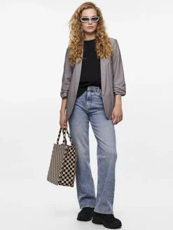 Pieces Jacken*PCBOSELLA 3/4 BLAZER NOOS BC Light Grey Melange