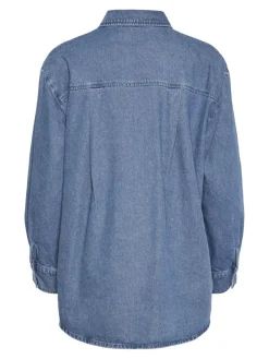 Pieces Blusen*PCMAISIE LS DENIM SHIRT NOOS BC Medium Blue Denim