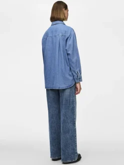 Pieces Blusen*PCMAISIE LS DENIM SHIRT NOOS BC Medium Blue Denim