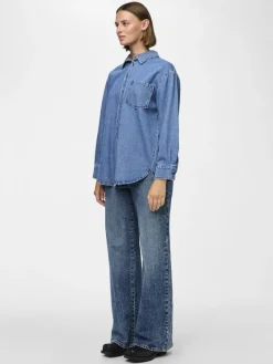 Pieces Blusen*PCMAISIE LS DENIM SHIRT NOOS BC Medium Blue Denim