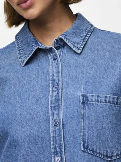 Pieces Blusen*PCMAISIE LS DENIM SHIRT NOOS BC Medium Blue Denim