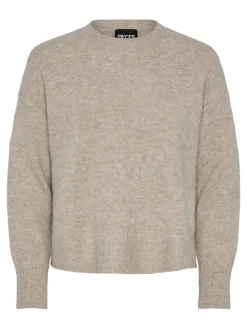 Pieces Pullover & Sweatshirts*PCMALOU LS O-NECK CUTLINE KNIT NOOS BC taupe gray