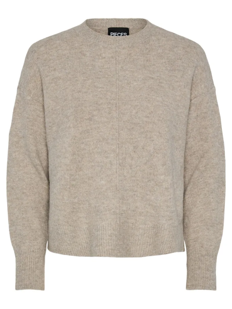 Pieces Pullover & Sweatshirts*PCMALOU LS O-NECK CUTLINE KNIT NOOS BC taupe gray