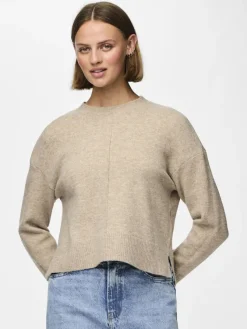 Pieces Pullover & Sweatshirts*PCMALOU LS O-NECK CUTLINE KNIT NOOS BC taupe gray