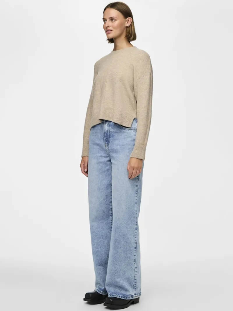 Pieces Pullover & Sweatshirts*PCMALOU LS O-NECK CUTLINE KNIT NOOS BC taupe gray