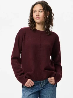 Pieces Pullover & Sweatshirts*PCMALOU LS O-NECK CUTLINE KNIT NOOS BC tawny port