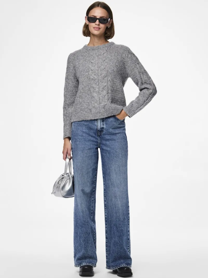 Pieces Pullover & Sweatshirts*PCNINA LS O-NECK KNIT NOOS BC Medium Grey Melange