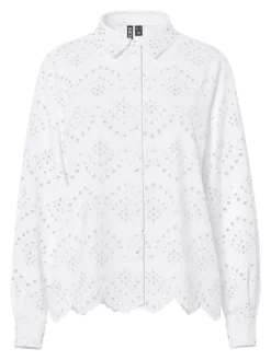Pieces Blusen*PCVILDE LS SHIRT WVN NOOS Bright White