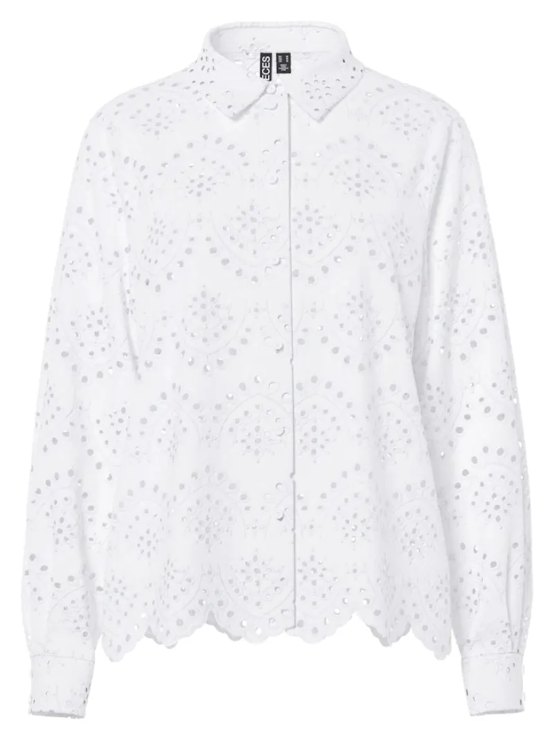 Pieces Blusen*PCVILDE LS SHIRT WVN NOOS Bright White