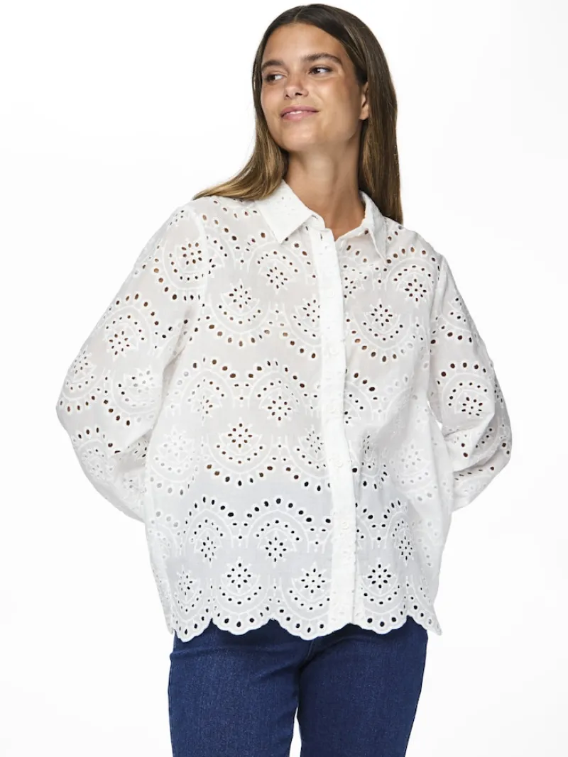 Pieces Blusen*PCVILDE LS SHIRT WVN NOOS Bright White