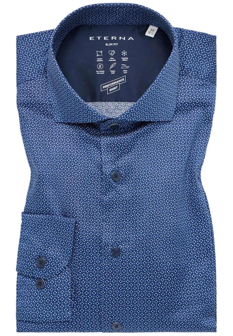 ETERNA Hemden|Big Boys*Performance Shirt Twill-Stretch Langarm Blau