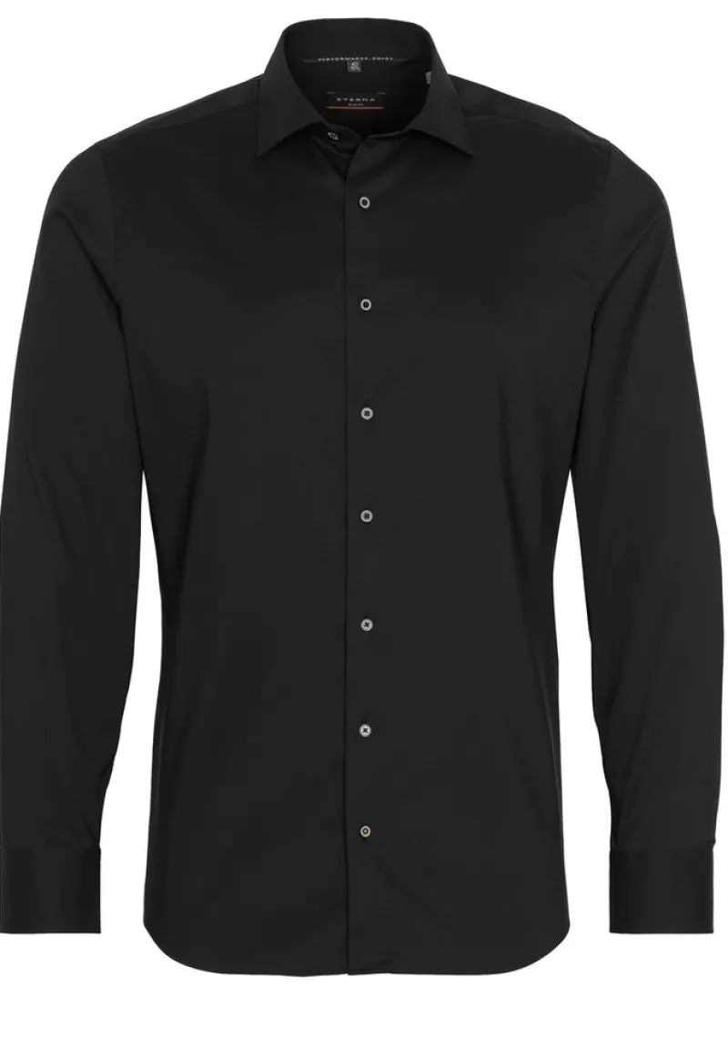 ETERNA Hemden|Big Boys*Performance Shirt Twill-Stretch Langarm Schwarz