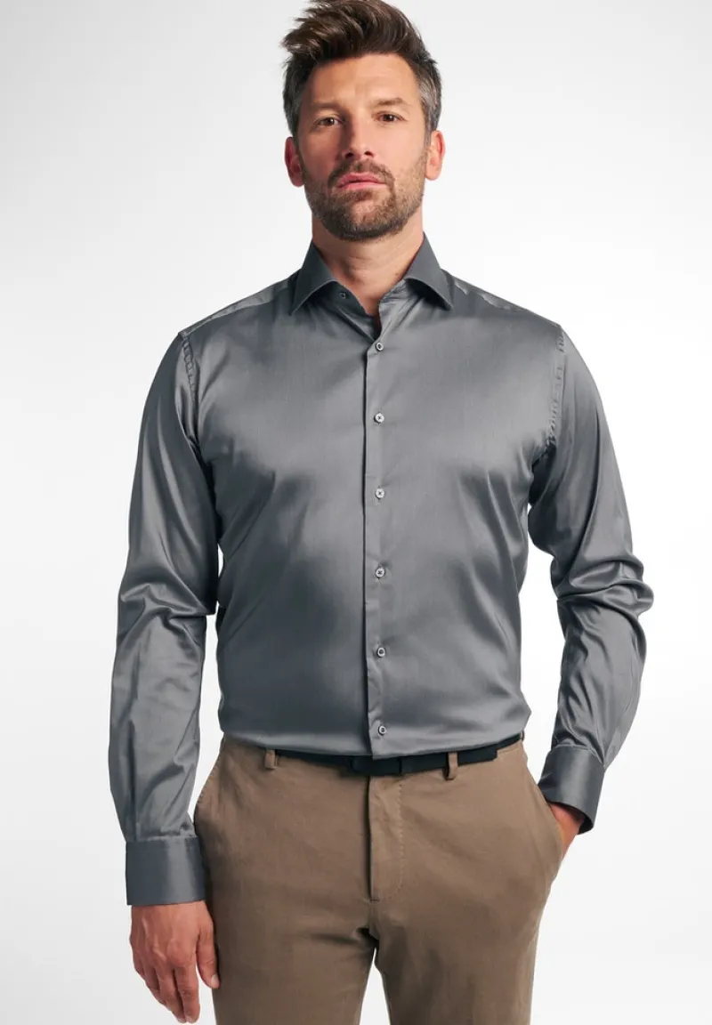 ETERNA Hemden|Big Boys*Performance Shirt Twill-Stretch Langarm silber