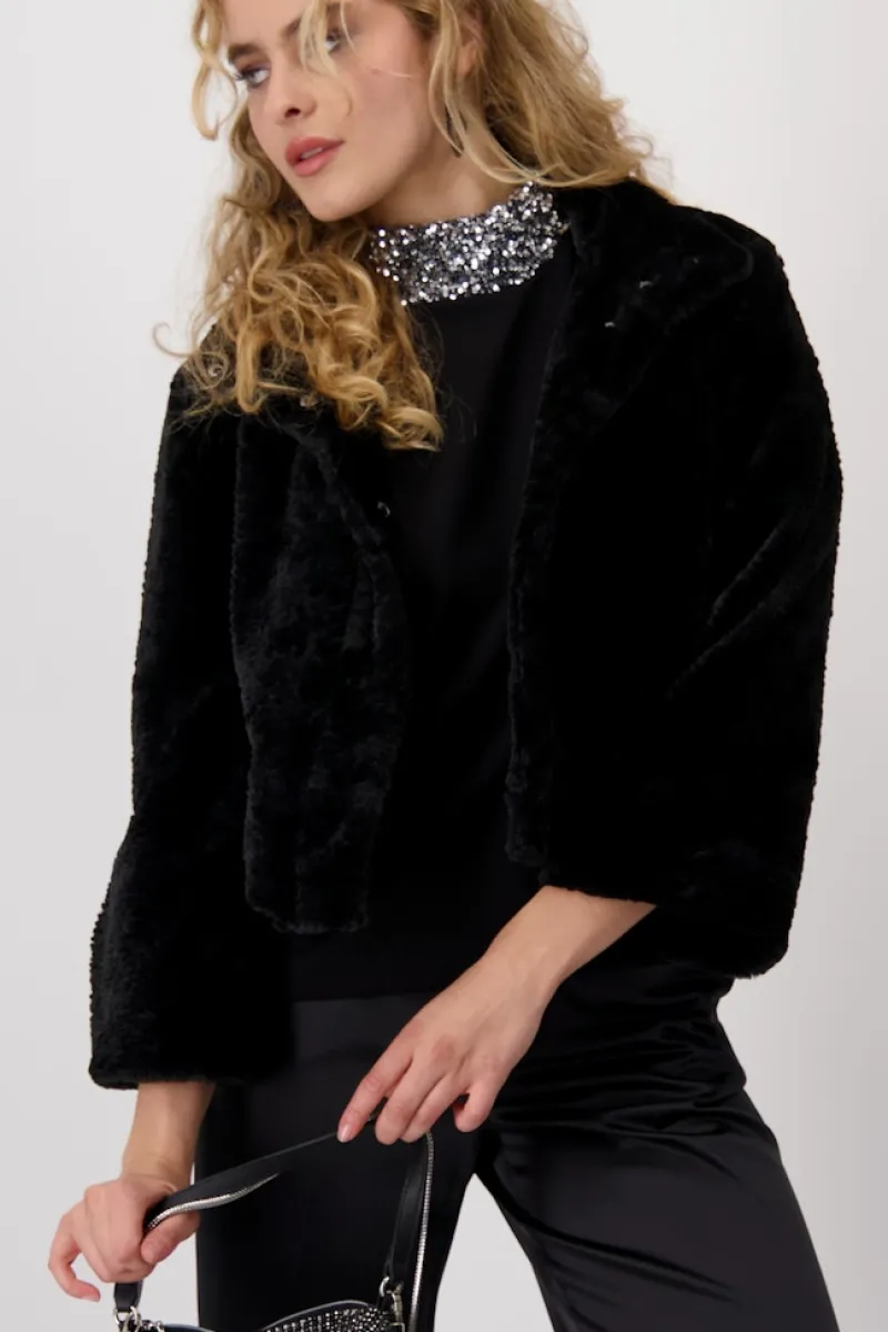 Monari Jacken*Persianer-Fake-Fur-Jacke Schwarz