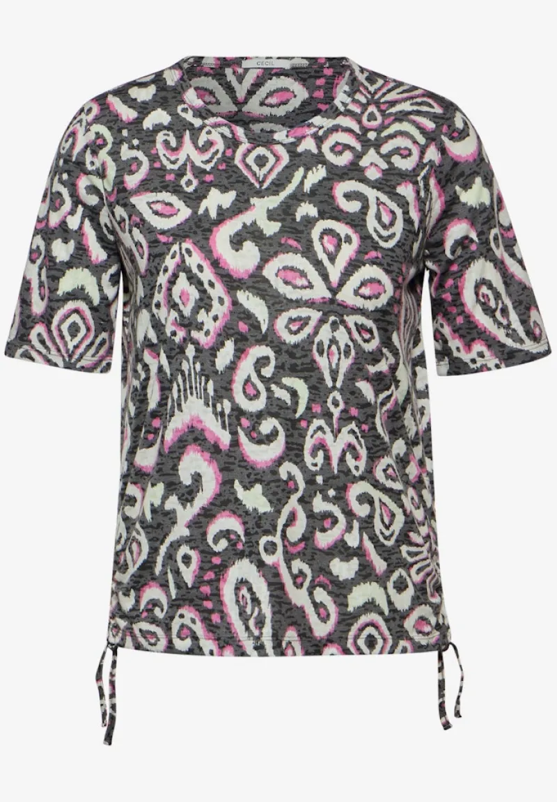 Cecil Shirts*Print Burn Out T-Shirt Black