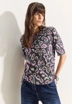 Cecil Shirts*Print Burn Out T-Shirt Black