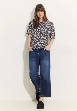 Cecil Shirts*Print Burn Out T-Shirt Black