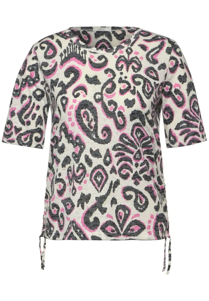 Cecil Shirts*Print Burn Out T-Shirt vanilla white