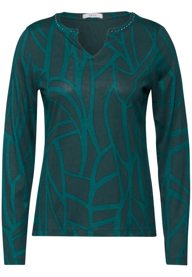 Cecil Shirts*Print-Shirt mit Ziersteinen petrol green